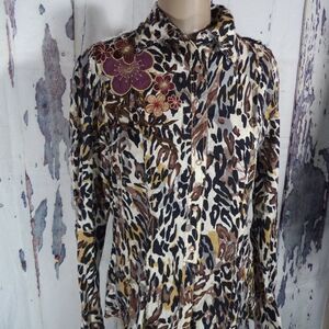 Love Polly Leopard Print Embroidered Blouse